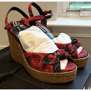 Dolce & Gabbana Lolita Canvas Wedge Sandal Women's Black Size 40